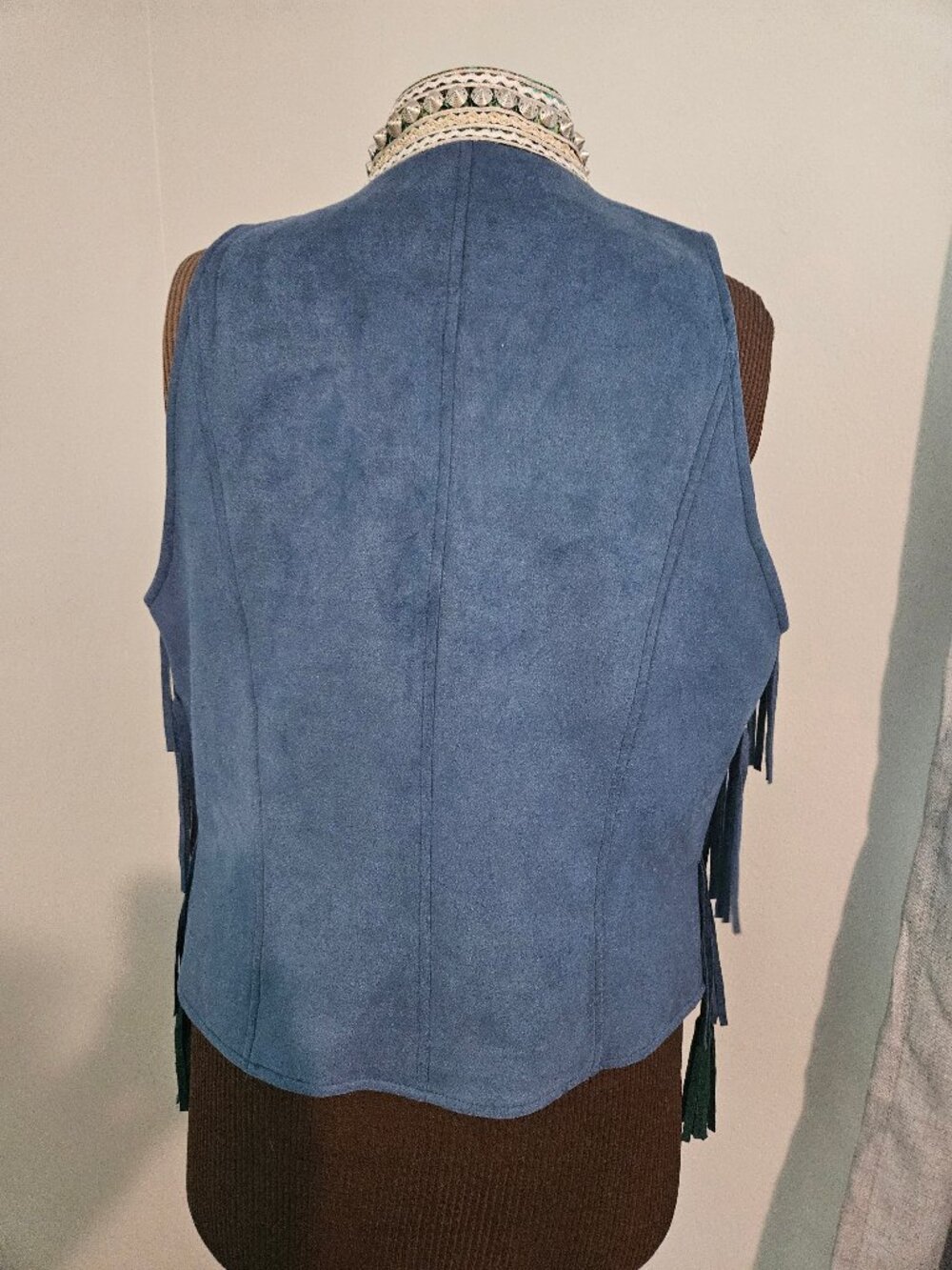 Vintage V Cristina Blue Fringe Vest with Tassels, Size XL - Picture 2 of 8